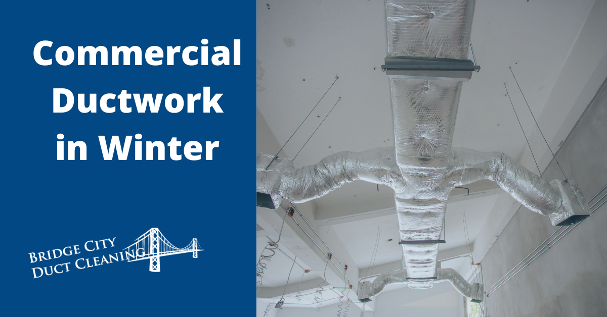 Commercial Ductwork in Winter Bridge City Duct Cleaning in Saskatoon. Picture of commercial ductwork